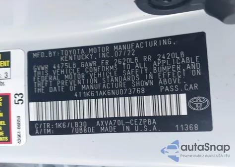 2022 Toyota Camry Xse из США, поврежденный, VIN 4T1K61AK6NU073768